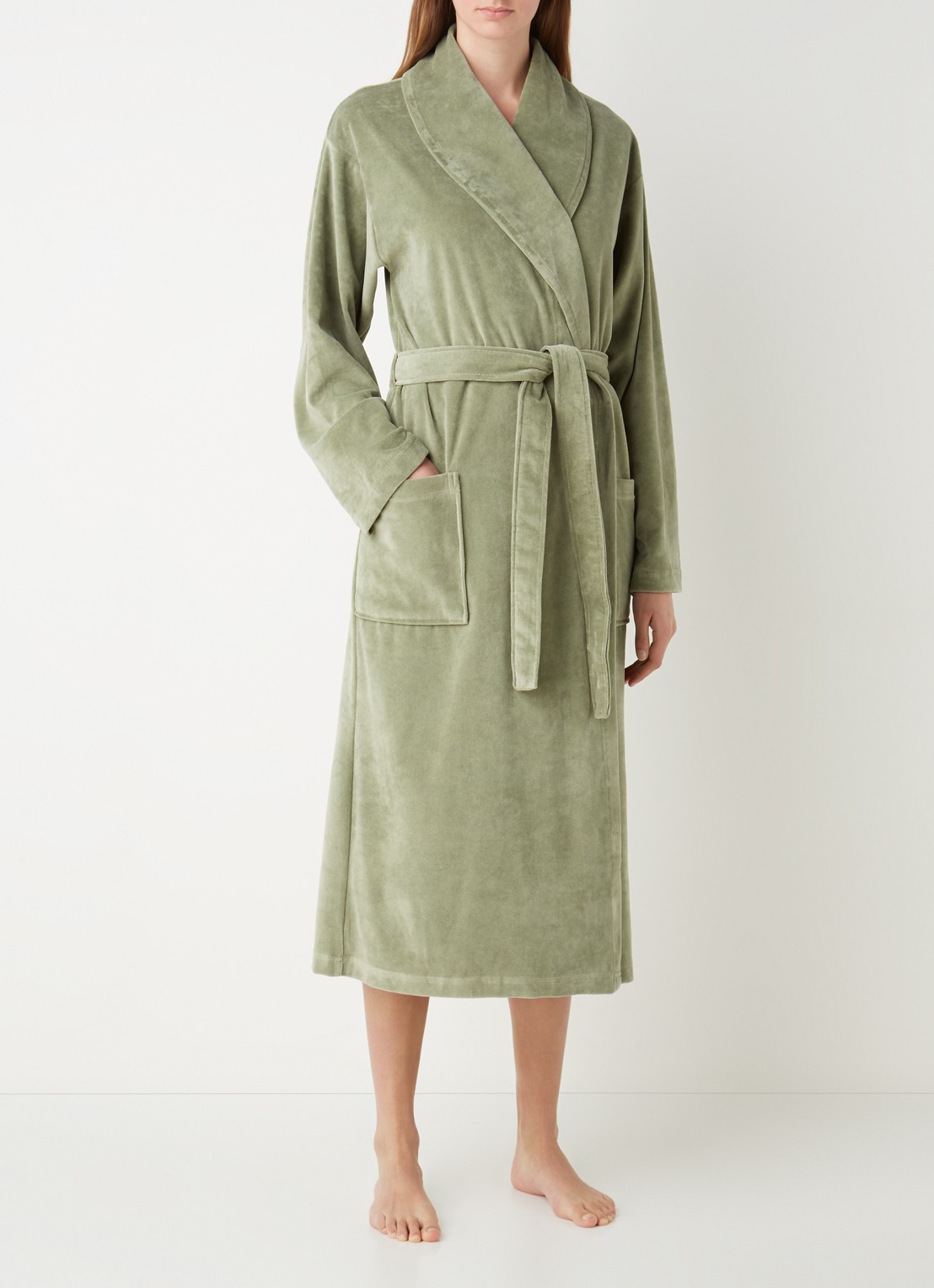 Vandyck Grace badjas van fluweel met steekzakken - unisex - voorkant 4 lindegroen