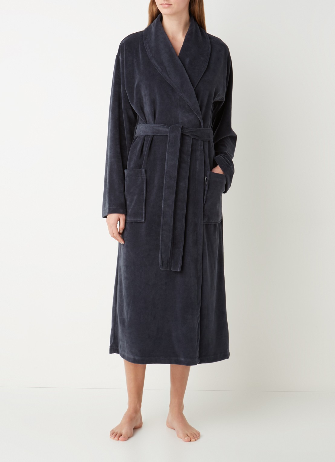 Vandyck Grace badjas van fluweel met steekzakken - unisex - voorkant 3 donkerblauw