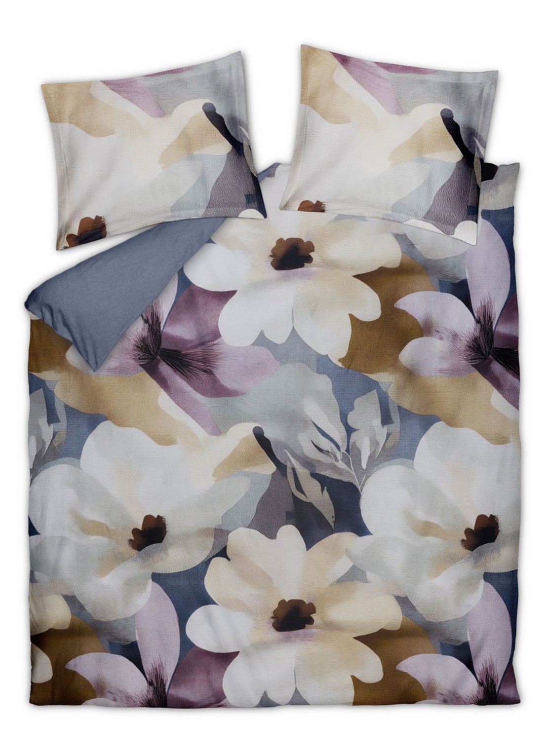 Vandyck Nightbloom dekbedovertrekset van katoensatijn - inclusief kussenslopen - voorkant 5 blauw