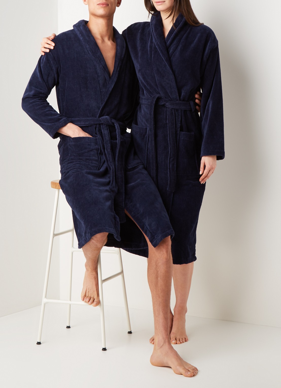 Vandyck Prestige badjas van katoenvelours - voorkant 2 donkerblauw