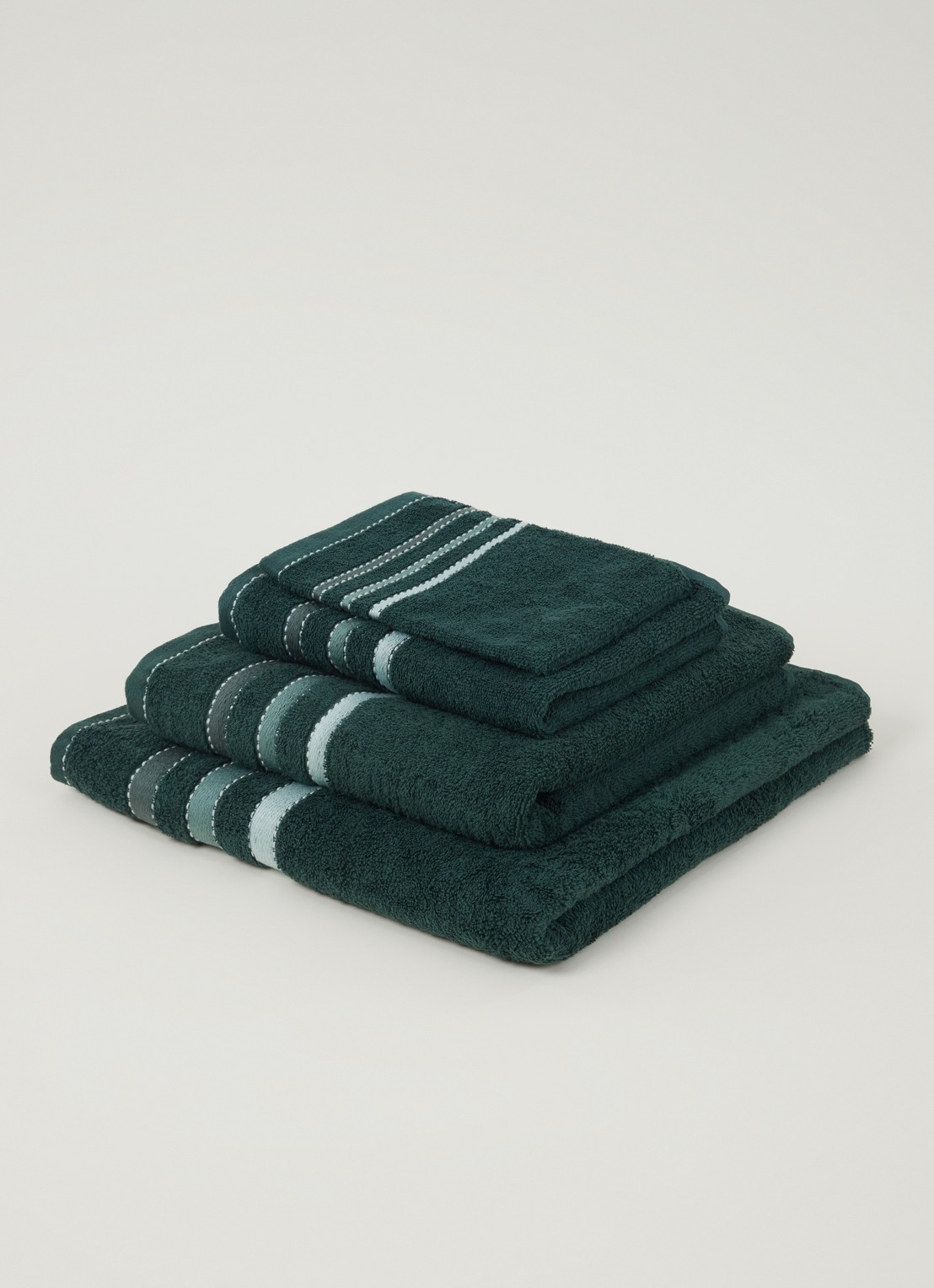 Vandyck Prestige Lines badhanddoek - 500 gr/m2 - 60 x 110 cm  - voorkant 2 flessengroen