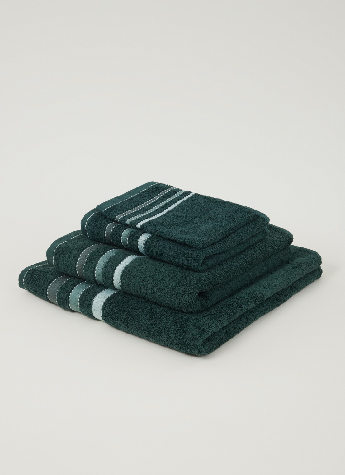 Vandyck Prestige Lines badlaken - 500gr/m2 - 70 x 140 cm  - voorkant 2 flessengroen