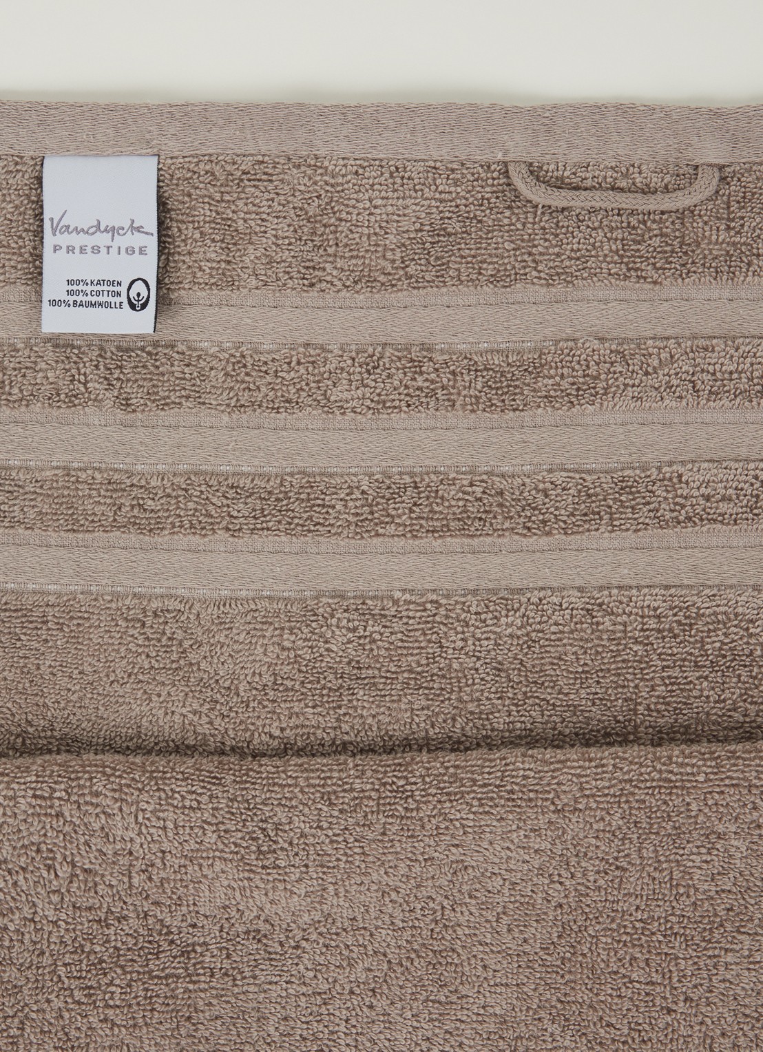 Vandyck Prestige Lines gastendoek - 500gr/m2 - 40 x 60 cm  - detail hazelnootbruin