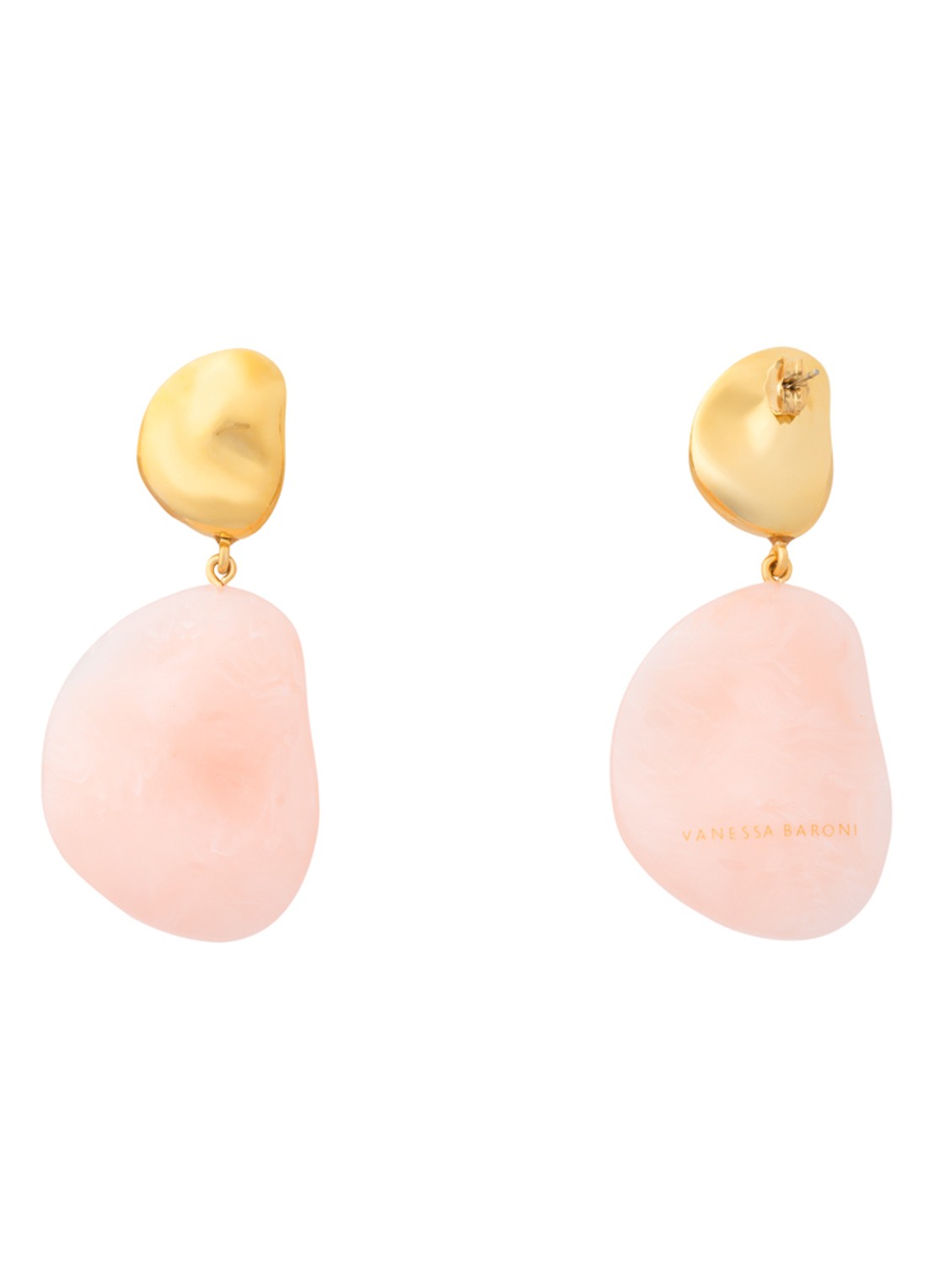 Vanessa Baroni Double Nugget oorstekers met hanger - voorkant lichtroze