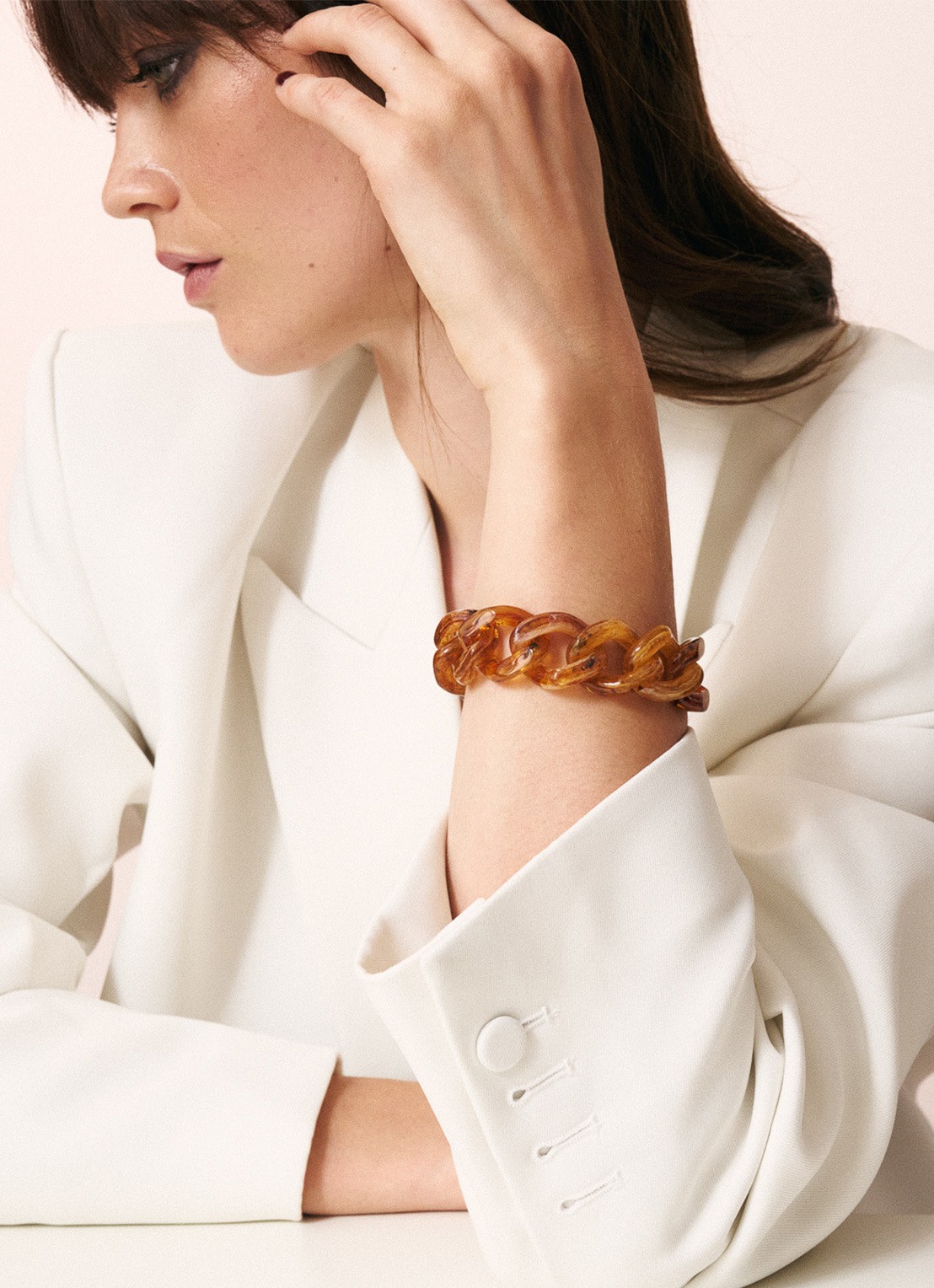 Vanessa Baroni Flat Chain armband - voorkant 2 bernstein