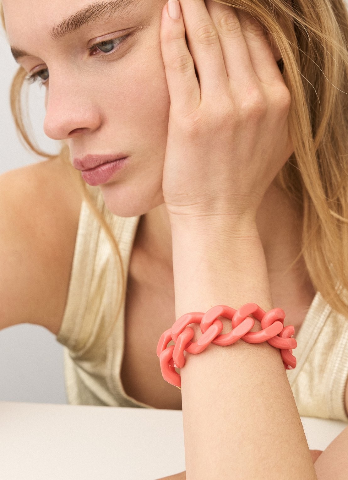 Vanessa Baroni Flat Chain armband - voorkant 2 new flamingo