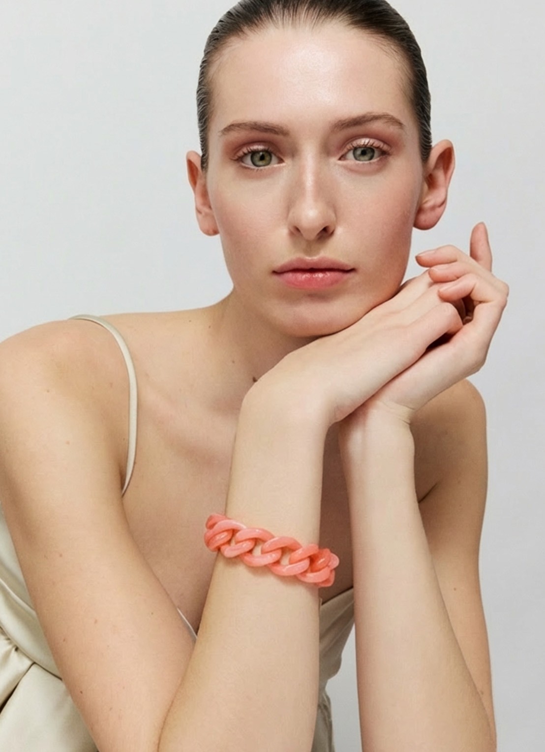 Vanessa Baroni Flat Chain armband - voorkant 3 watermelon marble