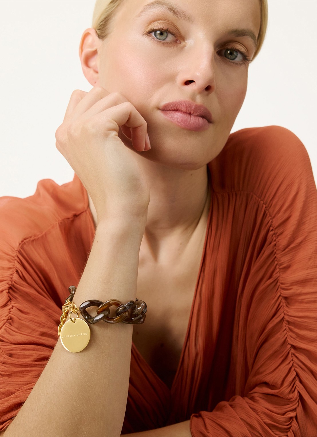 Vanessa Baroni Flat Chain armband - voorkant 2 dark brown marble