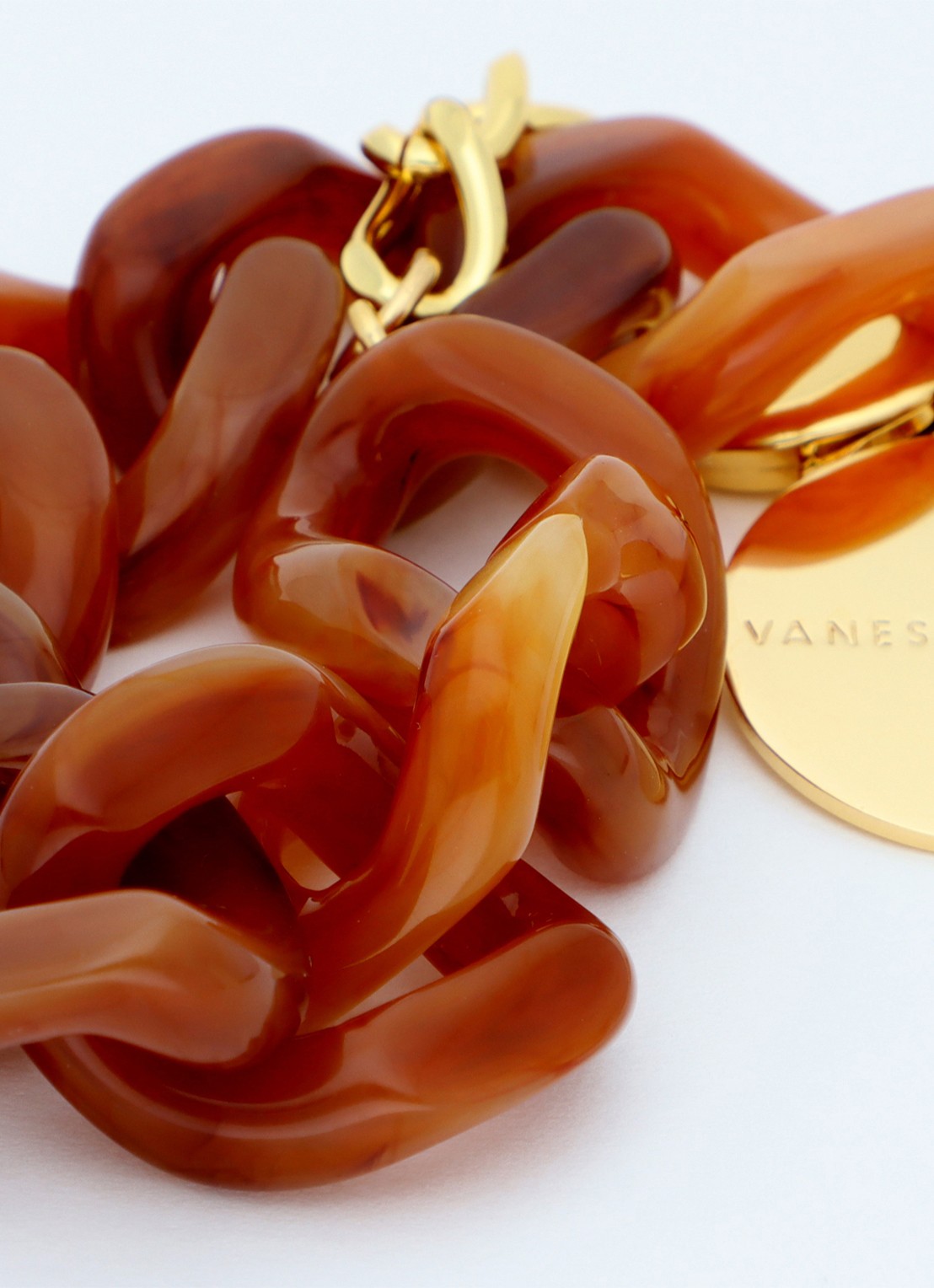 Vanessa Baroni Flat Chain armband - detail cognac marble