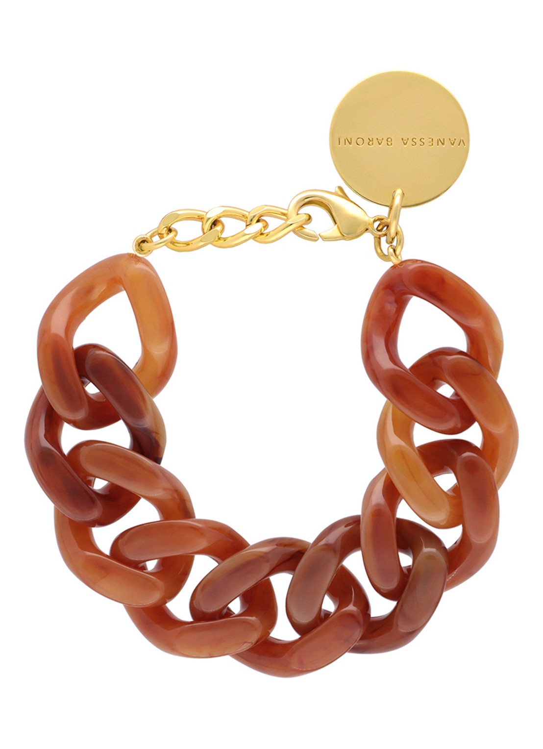 Vanessa Baroni Flat Chain armband - voorkant 2 cognac marble