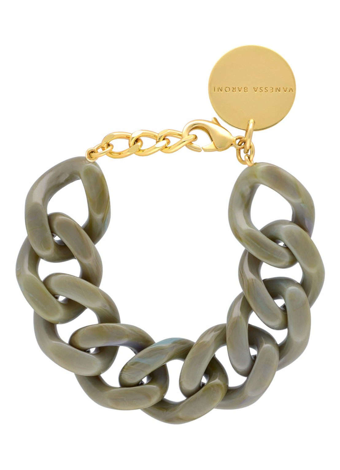 Vanessa Baroni Flat Chain armband - voorkant olijfgroen