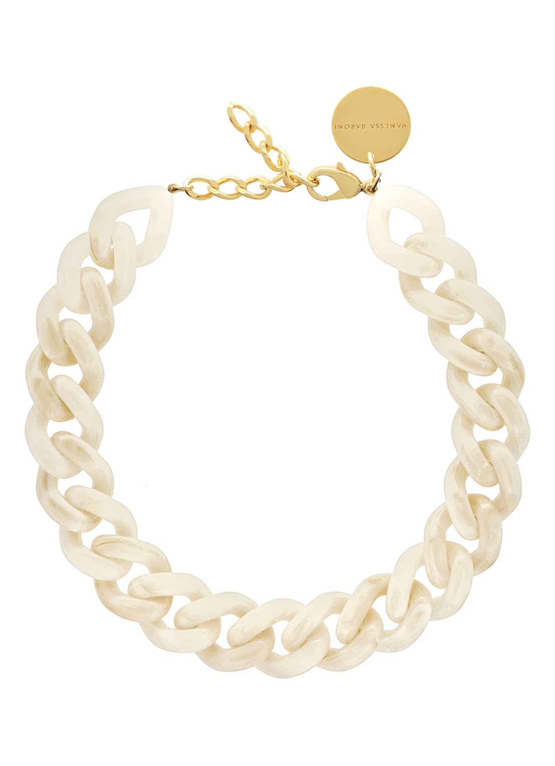 Vanessa Baroni Flat Chain schakelketting  - voorkant pearl marble