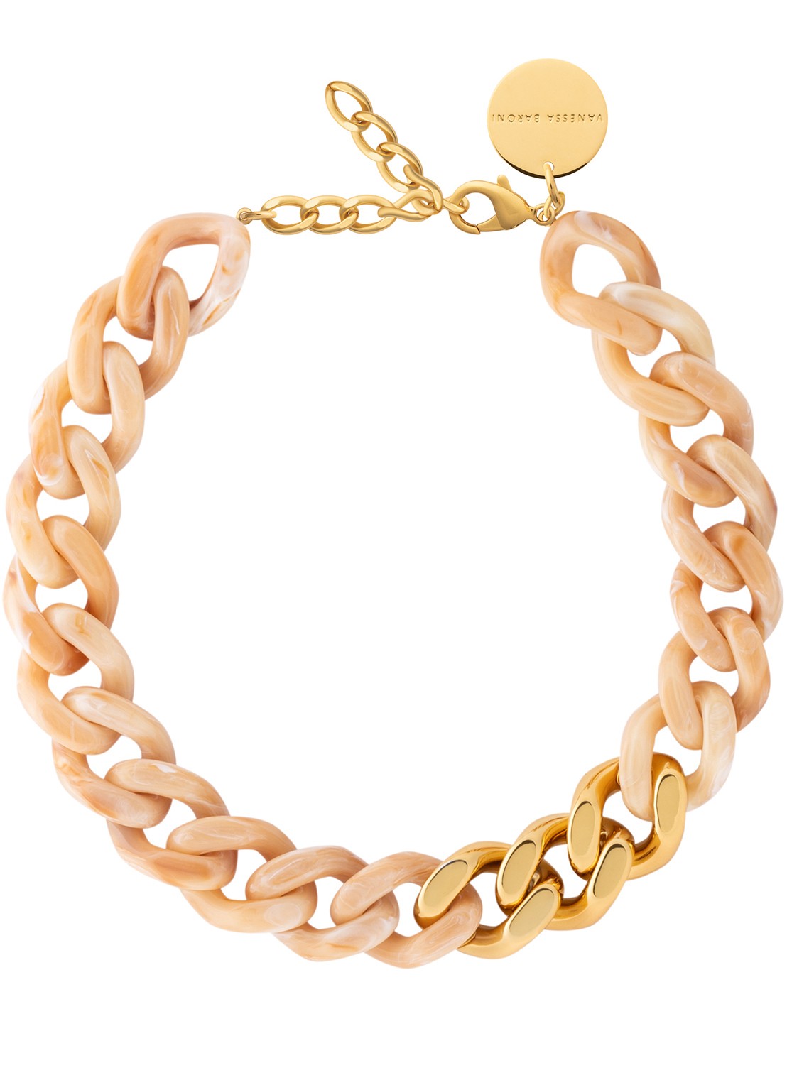 Vanessa Baroni Flat Chain schakelketting  - voorkant creme brulee marble