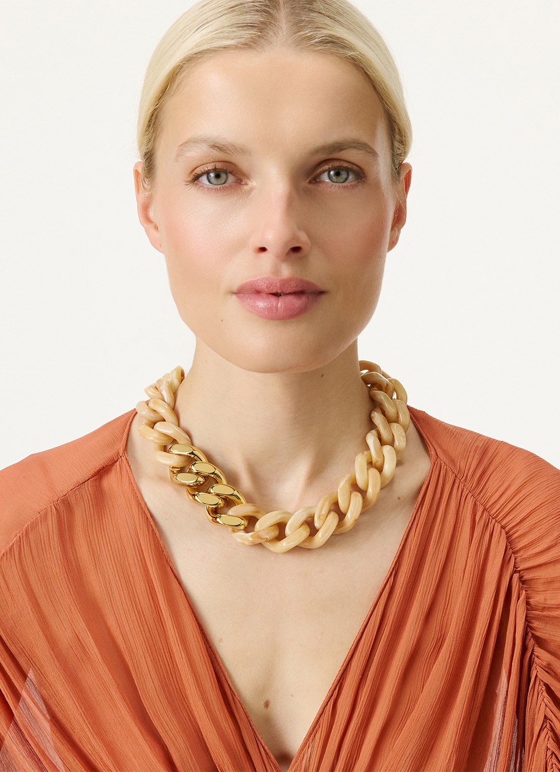 Vanessa Baroni Flat Chain schakelketting  - voorkant 2 creme brulee marble