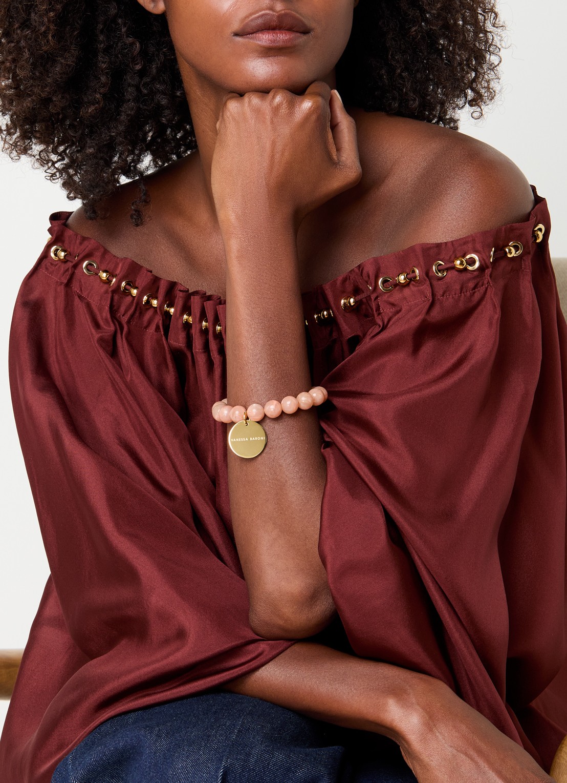 Vanessa Baroni Mini Beads armband - voorkant 3 blush marble
