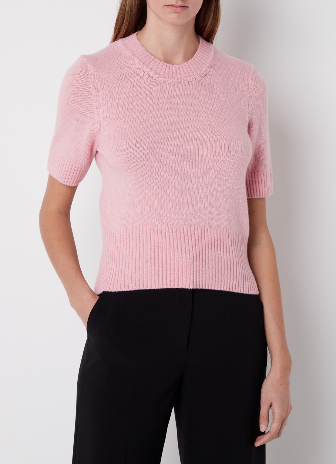 Vanilia Fijngebreide top in kasjmierblend - detail roze
