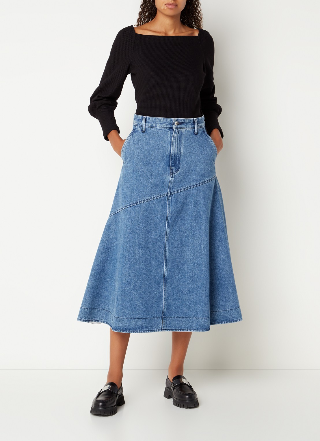 Vanilia Maxi rok van denim - voorkant 4 indigo