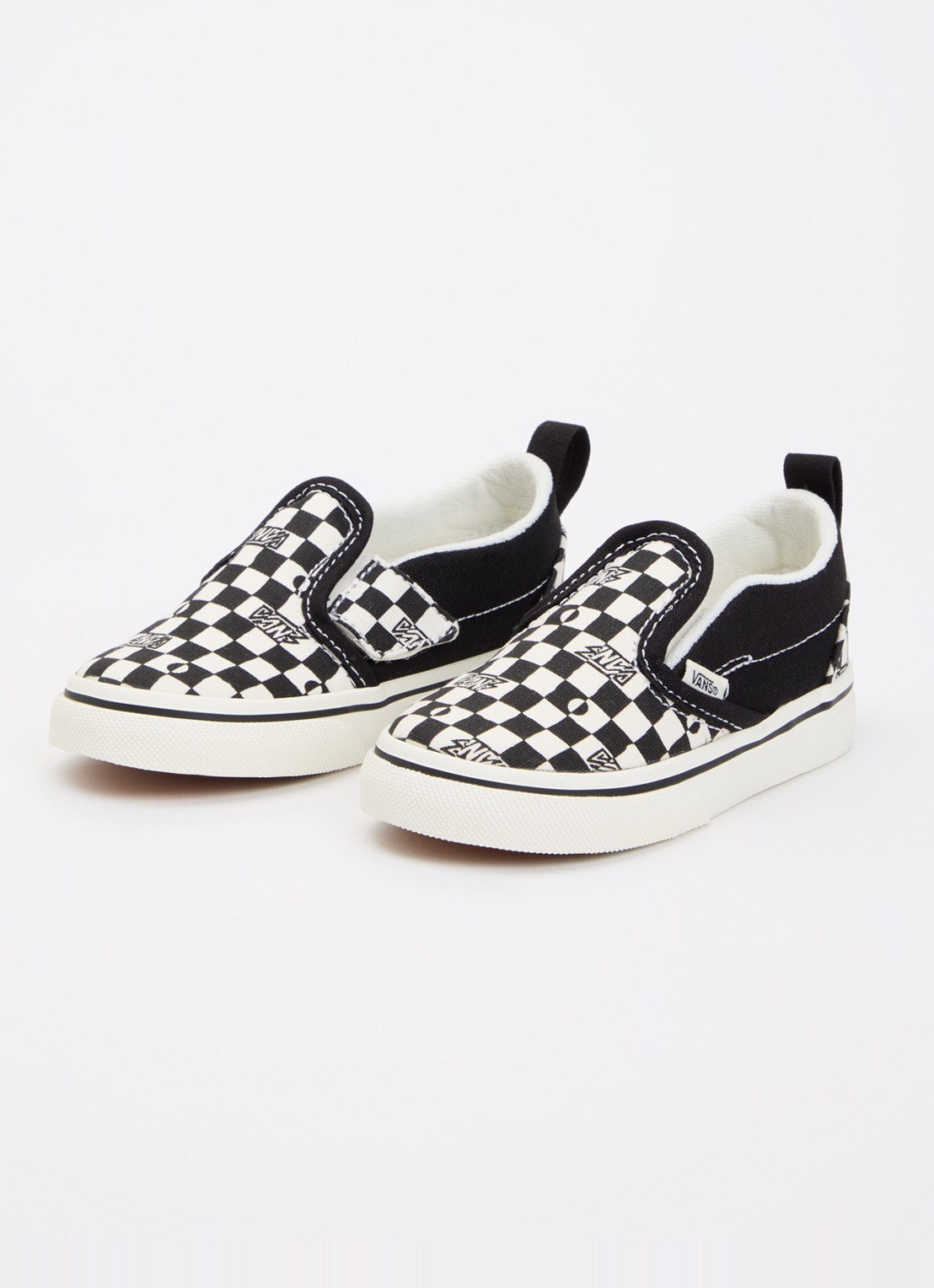VANS Checkerboard slip-on met klittenband  - voorkant 3 zwart
