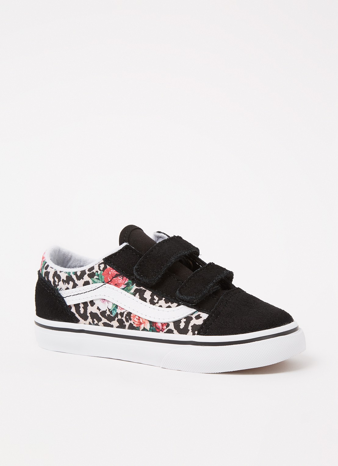 VANS Leopard Floral Old Skool V sneaker met suède details - voorkant zwart