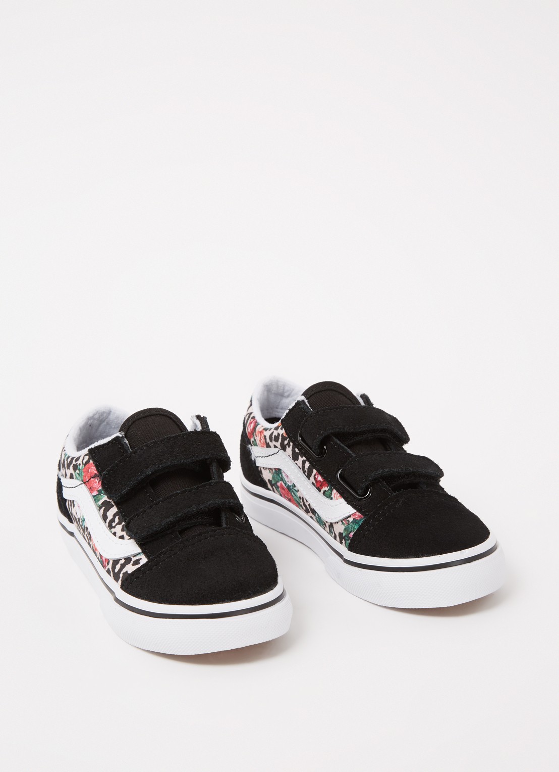 VANS Leopard Floral Old Skool V sneaker met suède details - voorkant 2 zwart