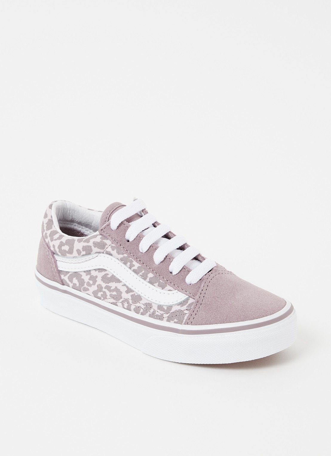 VANS Leopard Old skool sneaker met suède details - voorkant lichtpaars