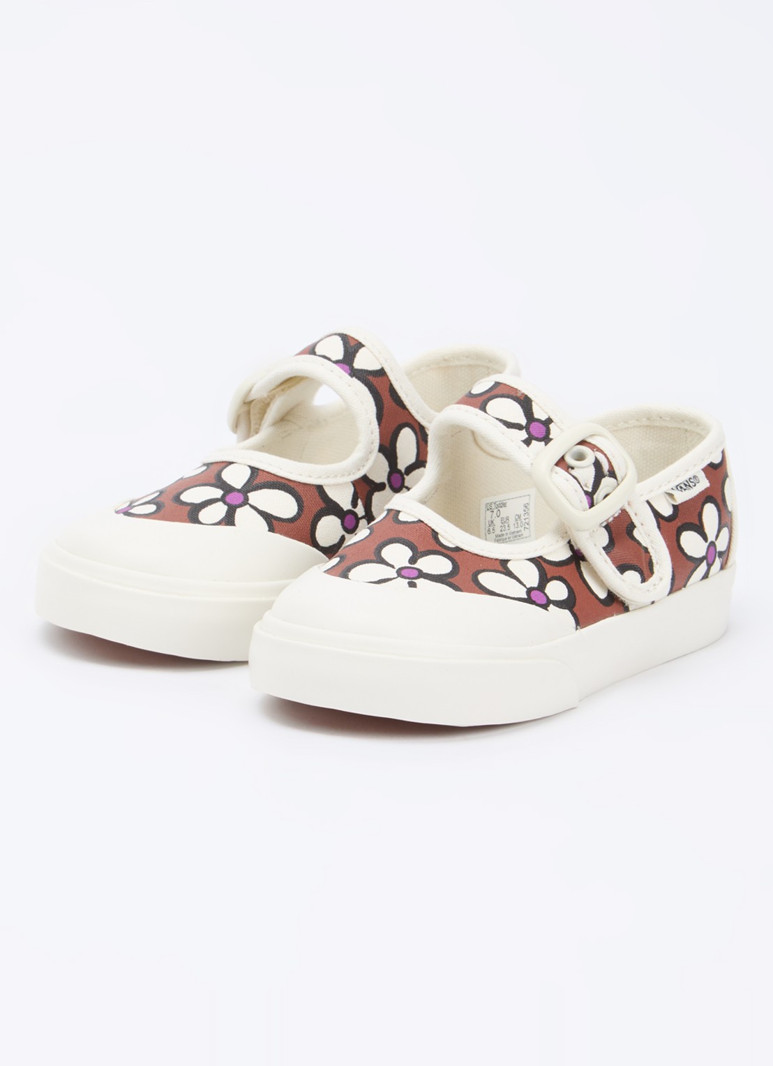 VANS Mary Jane ballerina van canvas met bloemenprint - voorkant 3 bruin