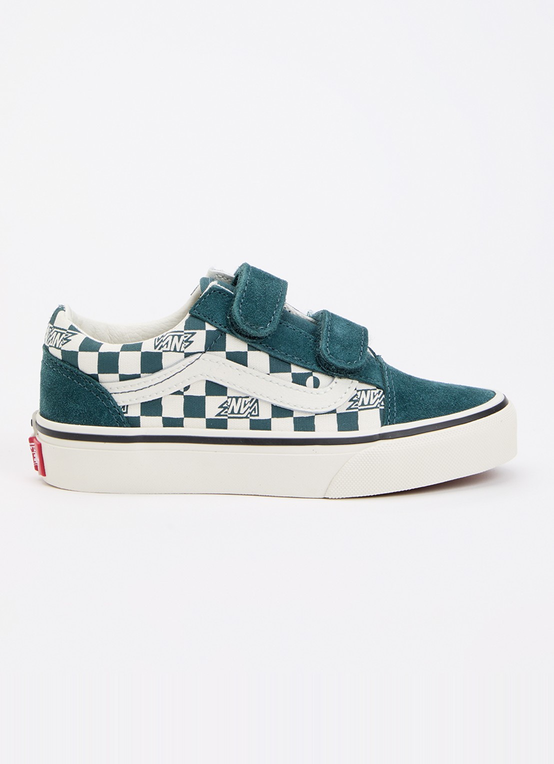 VANS Old Skool V geo check sneaker met suéde details  - voorkant 2 groen