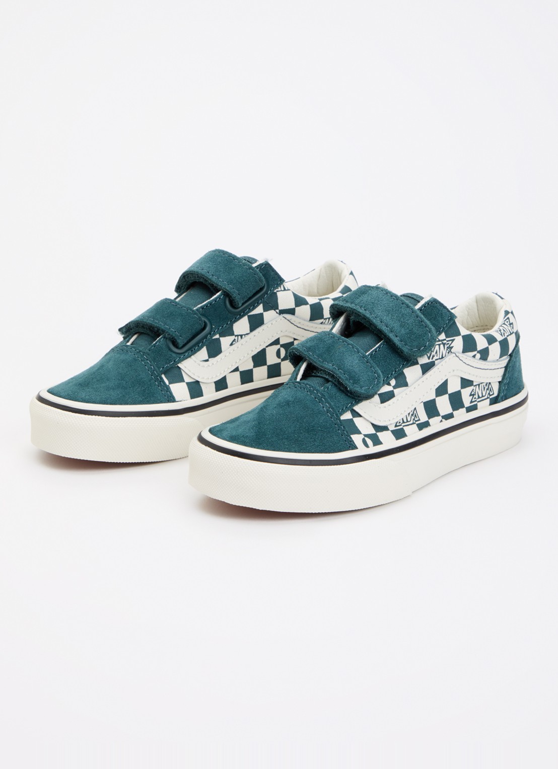 VANS Old Skool V geo check sneaker met suéde details  - voorkant 3 groen