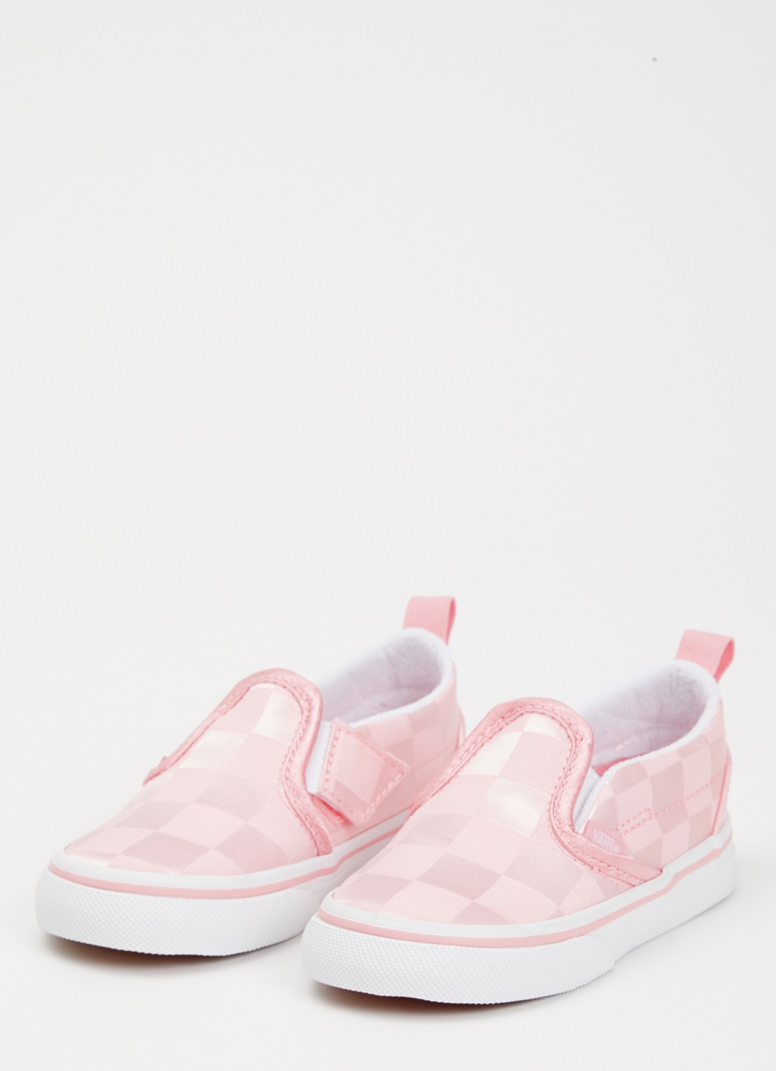 VANS Slip-on van satijn met ruitdessin - voorkant 3 lichtroze