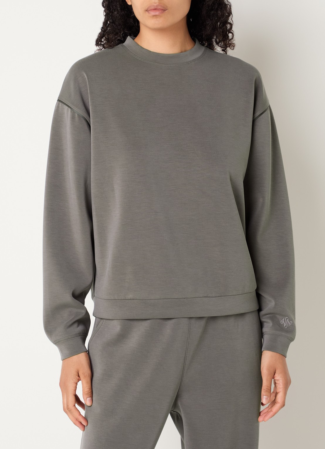 Varley Coralie sweater met ronde hals - detail 4 donkergrijs