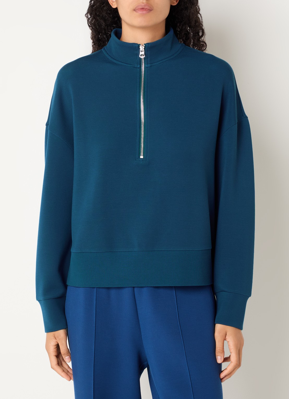 Varley Mavis sweater met halve rits - detail 4 aquablauw