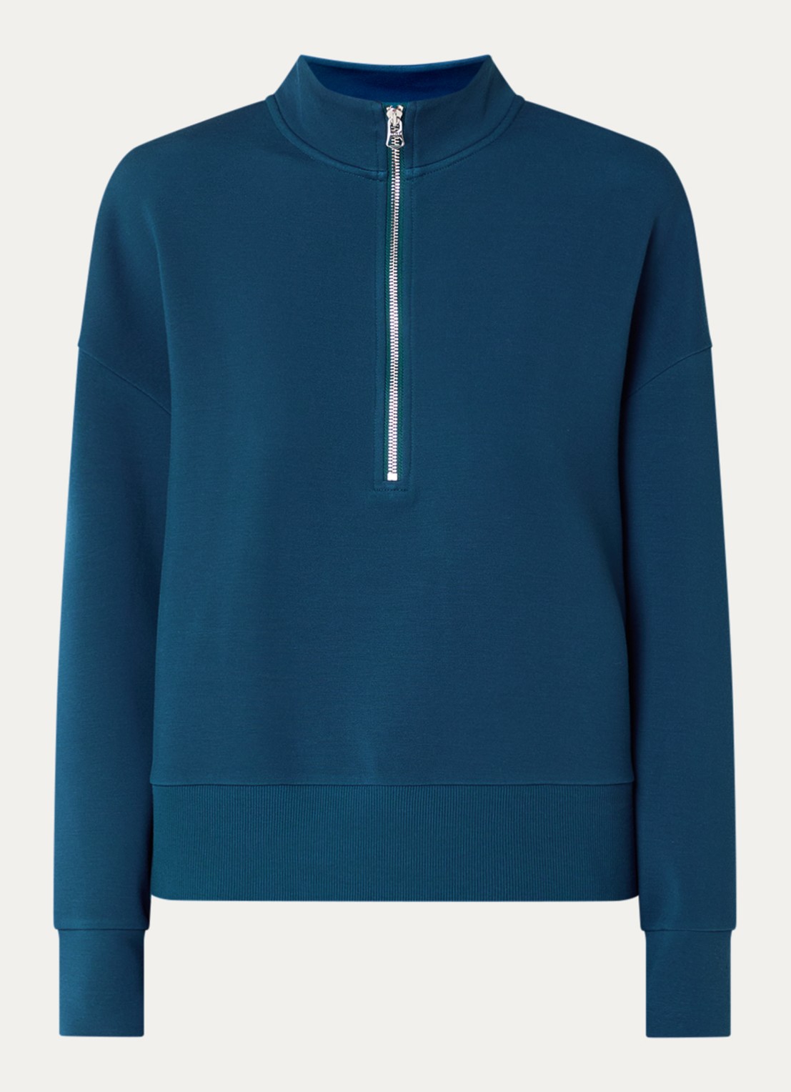 Varley Mavis sweater met halve rits - voorkant 2 aquablauw