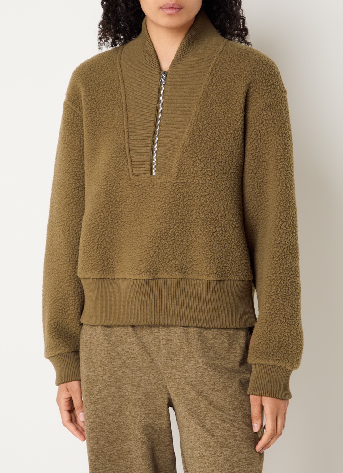 Varley Mumford pullover van fleece met halve rits - detail mosgroen