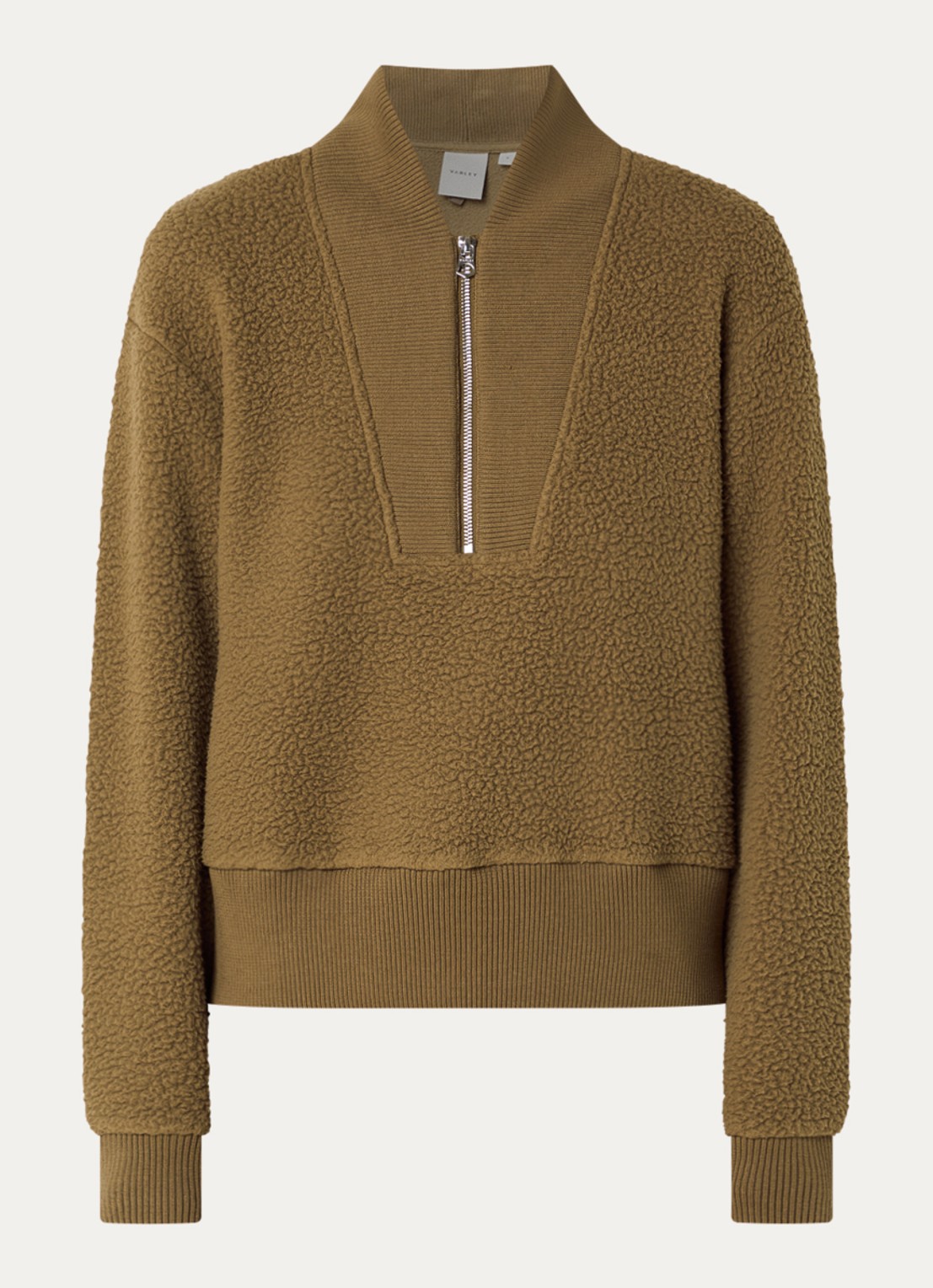 Varley Mumford pullover van fleece met halve rits - voorkant 3 mosgroen