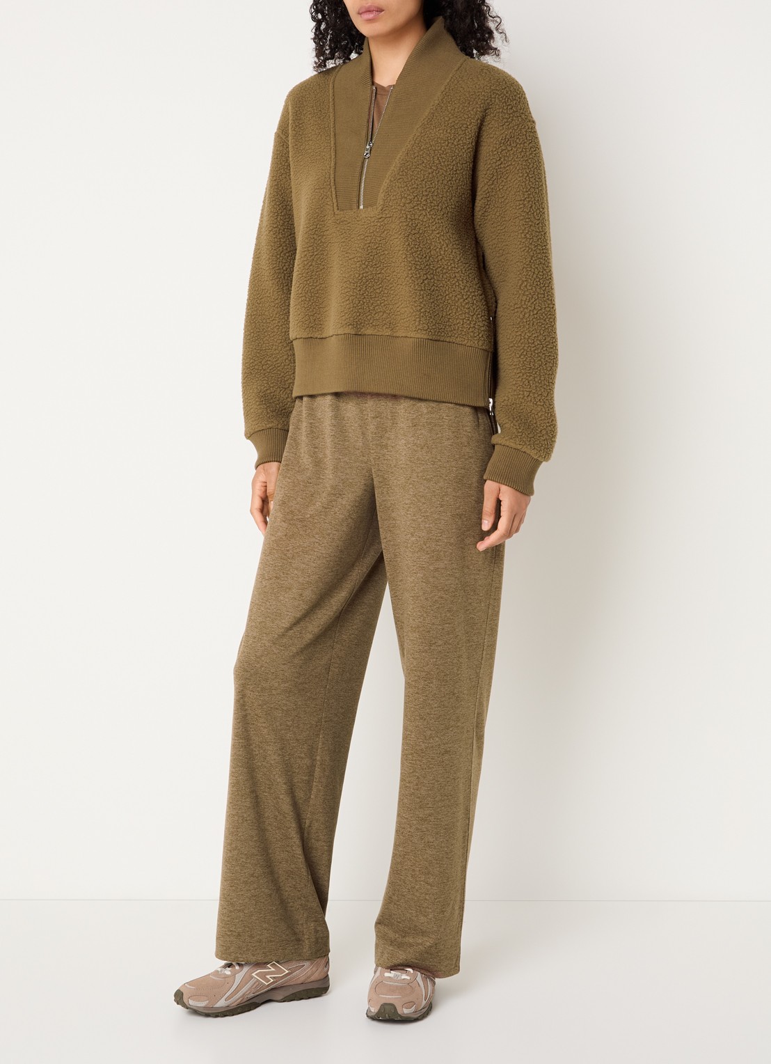 Varley Mumford pullover van fleece met halve rits - voorkant 4 mosgroen