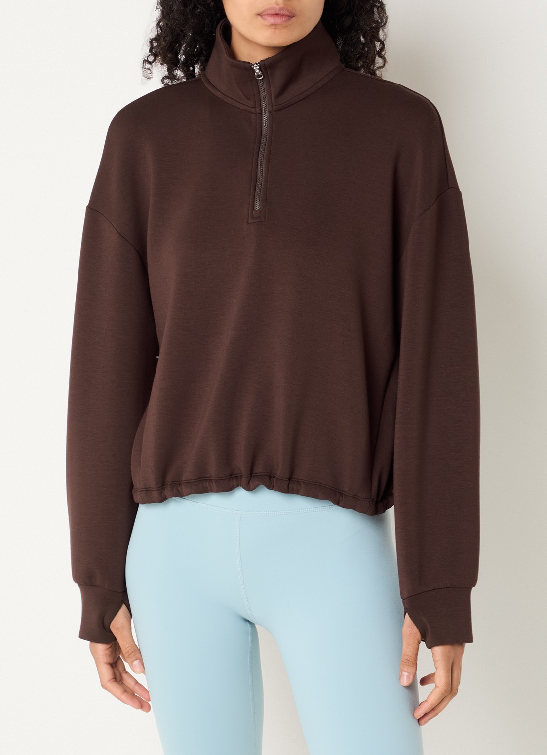 Varley Sian cropped sweater met halve rits - detail bruin