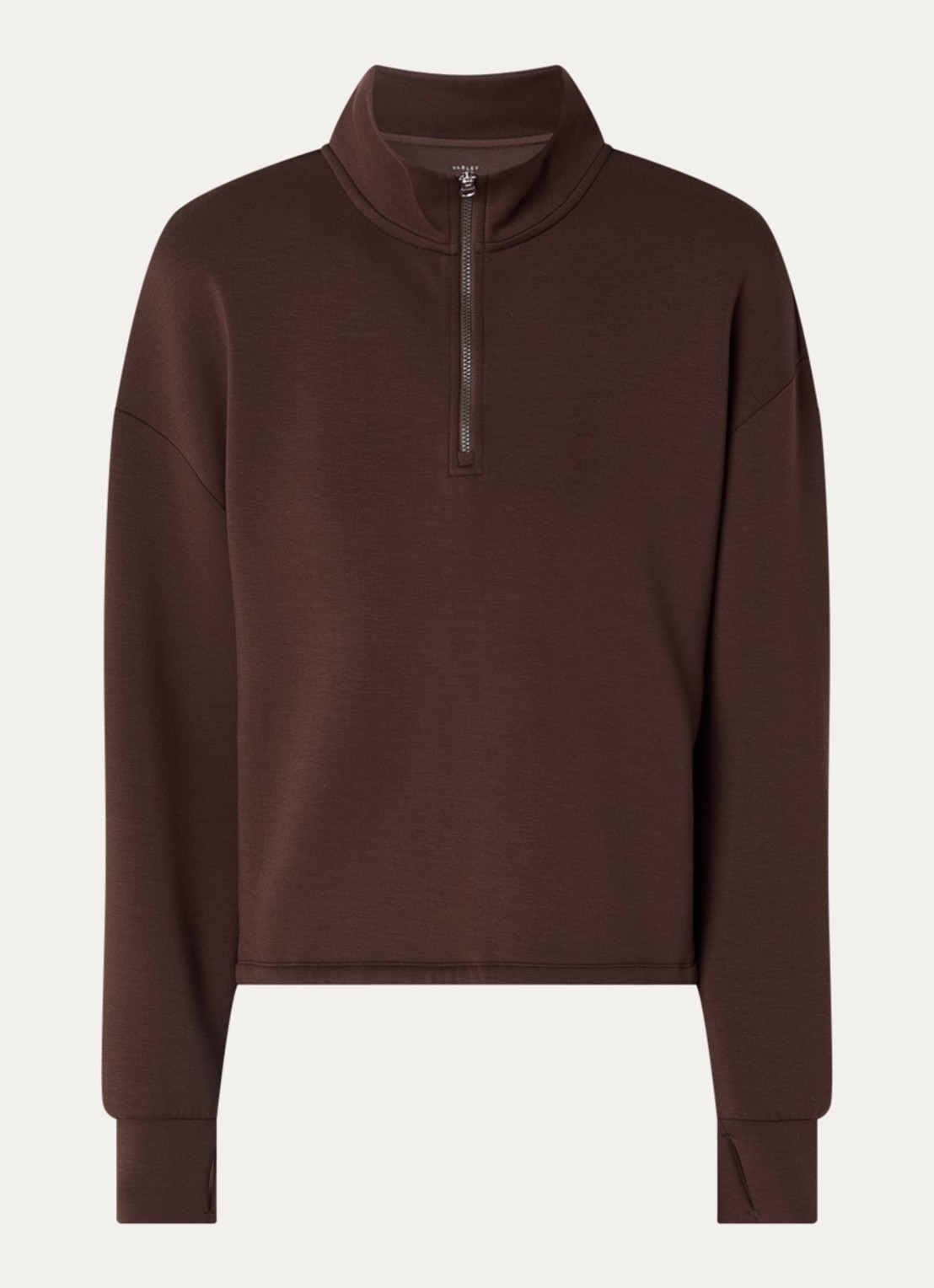 Varley Sian cropped sweater met halve rits - voorkant 2 bruin