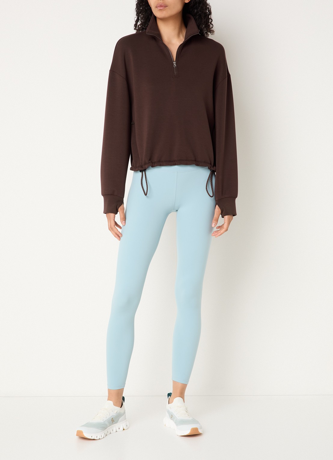 Varley Sian cropped sweater met halve rits - voorkant 3 bruin
