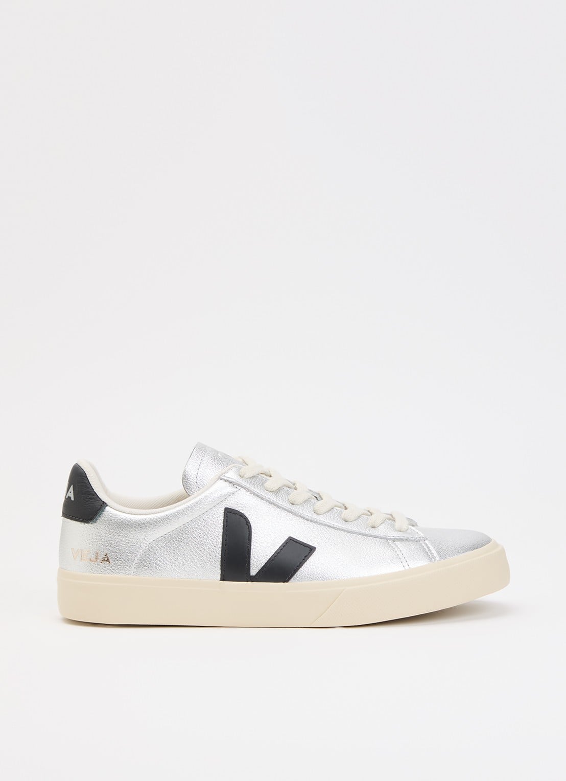 Veja Campo sneaker van leer met metallic finish - voorkant 5 zilver