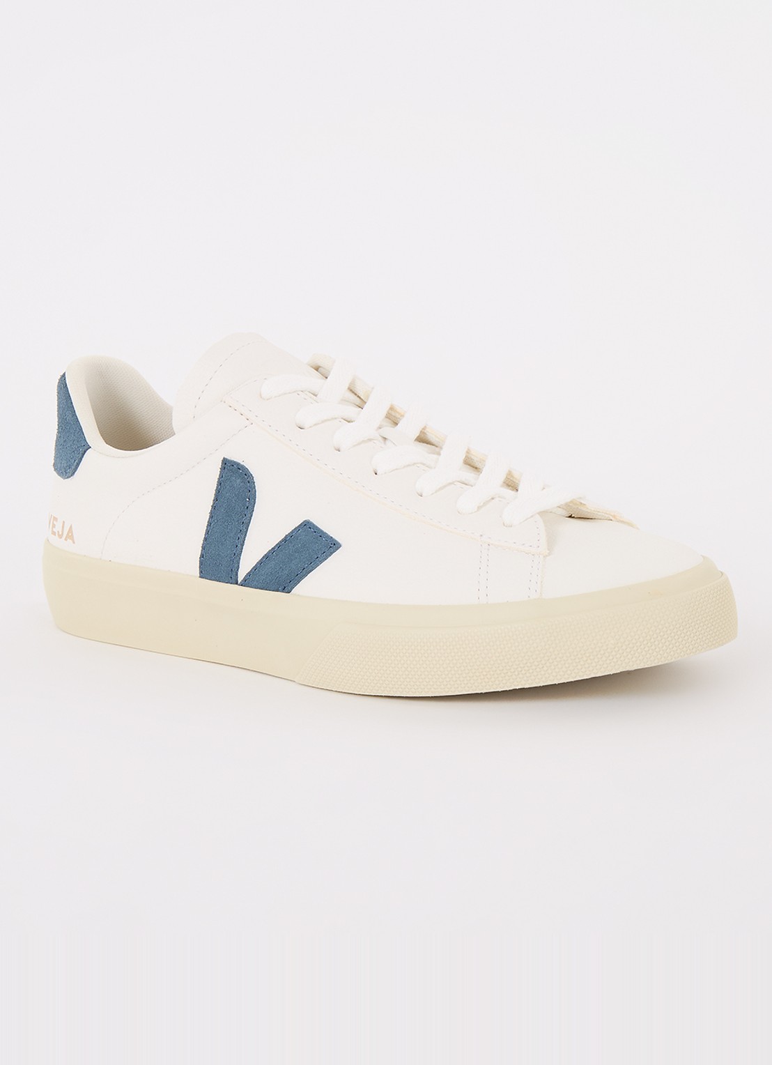 Veja Campo sneaker van leer met suède details - voorkant staalblauw