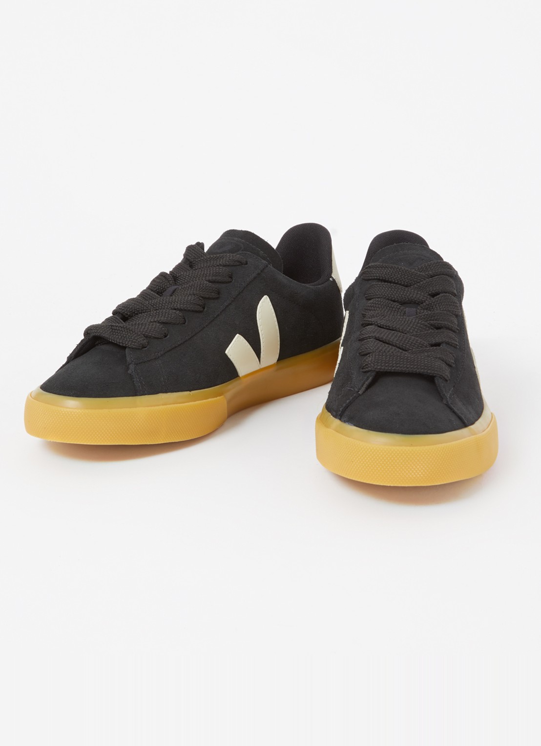 Veja Campo sneaker van suède met leren details - detail zwart