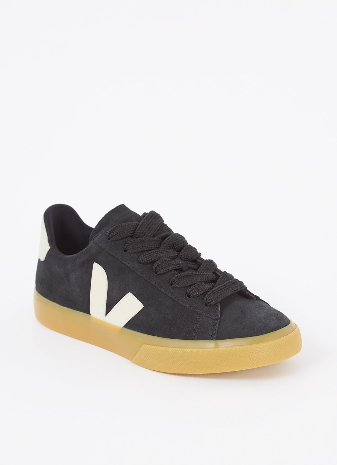 Veja Campo sneaker van suède met leren details - voorkant zwart