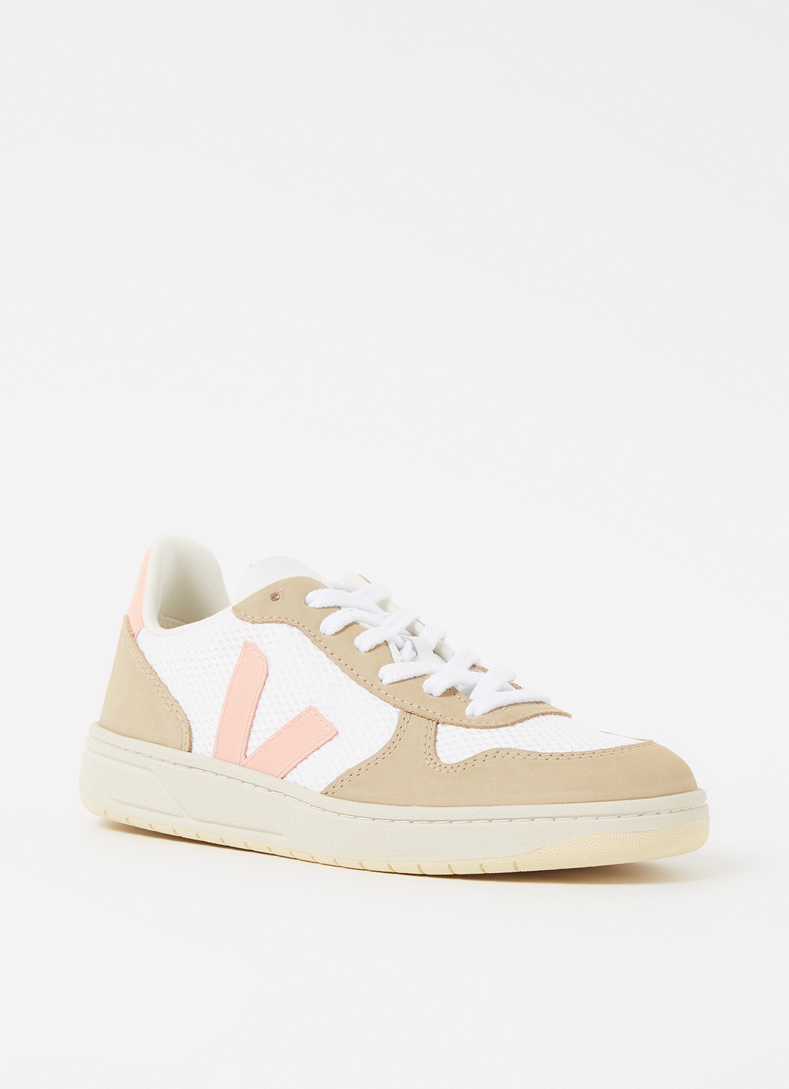 Veja V-10 sneaker met suède details - voorkant gebroken wit