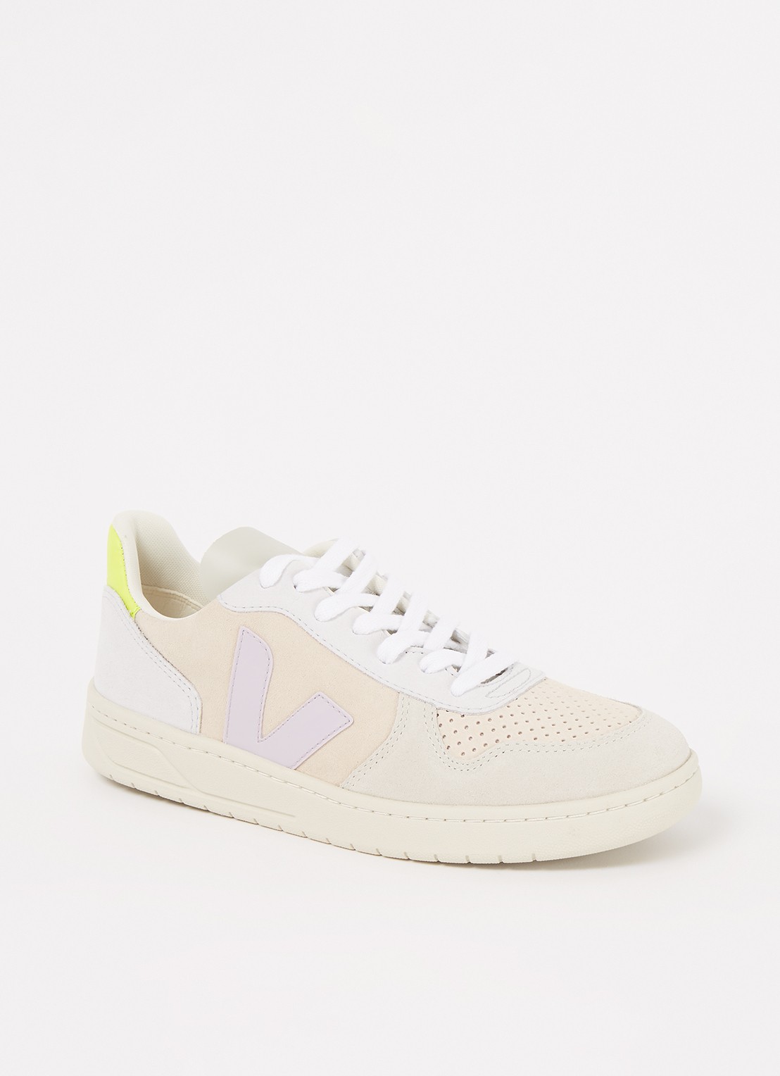 Veja V-10 sneaker met suède details - voorkant 5 creme