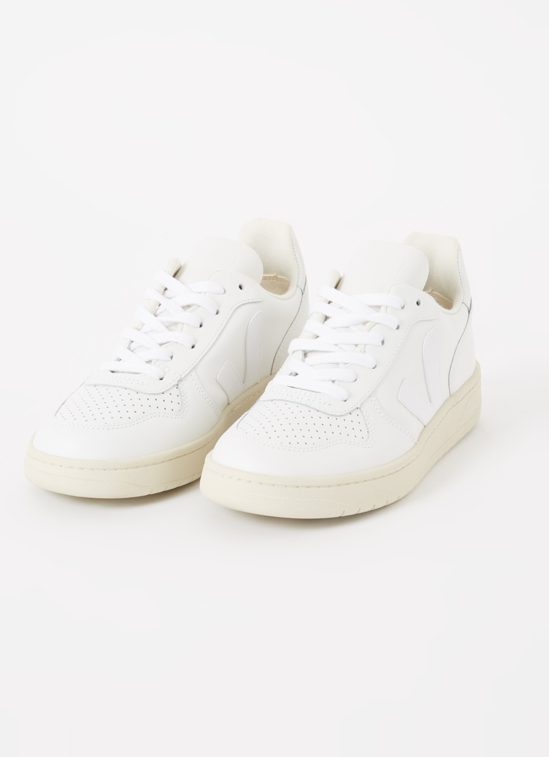 Veja V-10 sneaker van leer met logo  - detail gebroken wit
