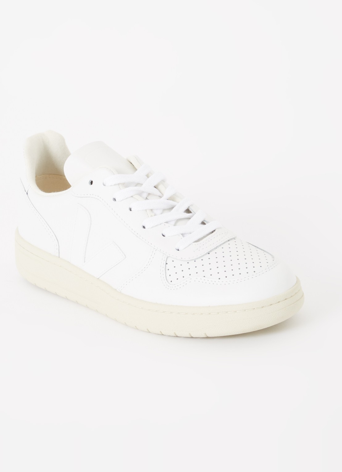 Veja V-10 sneaker van leer met logo  - voorkant 5 gebroken wit