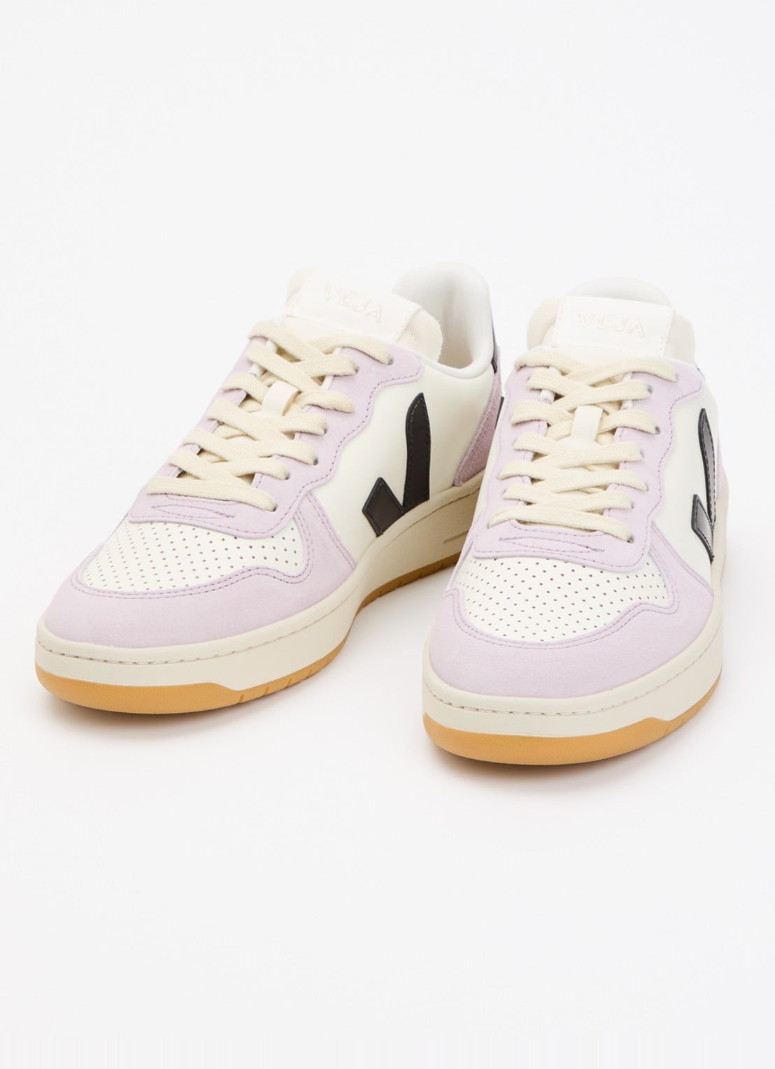 Veja V-10 sneaker van leer met logo - detail 2 gebroken wit