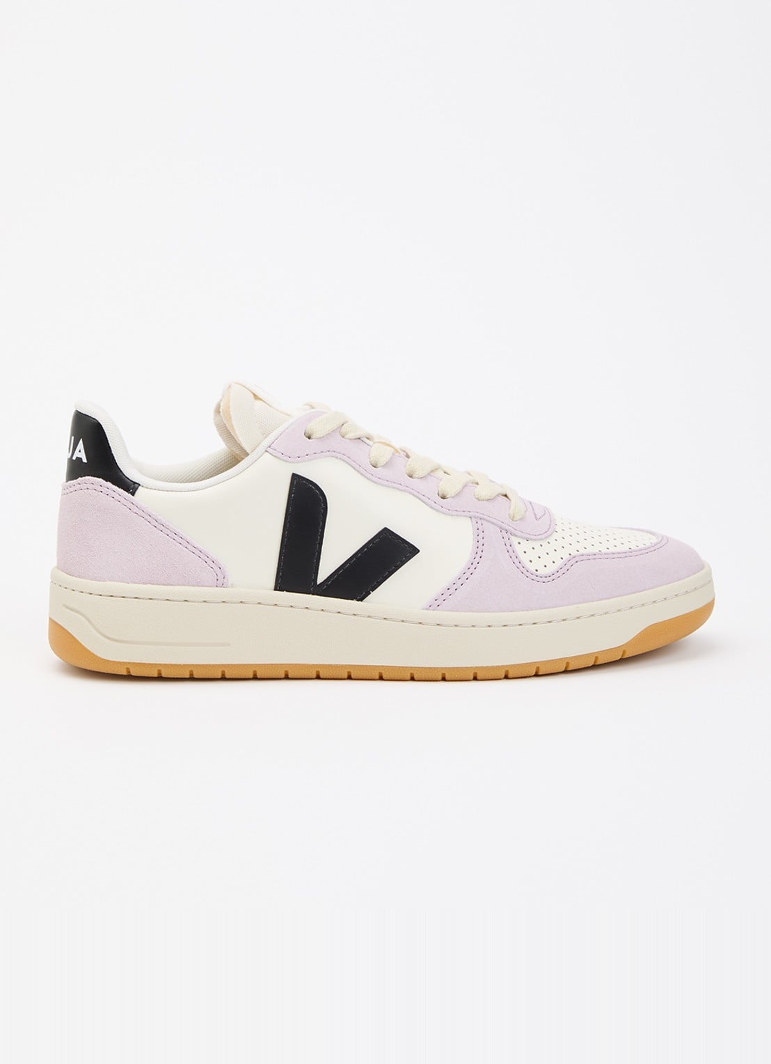 Veja V-10 sneaker van leer met logo - voorkant gebroken wit