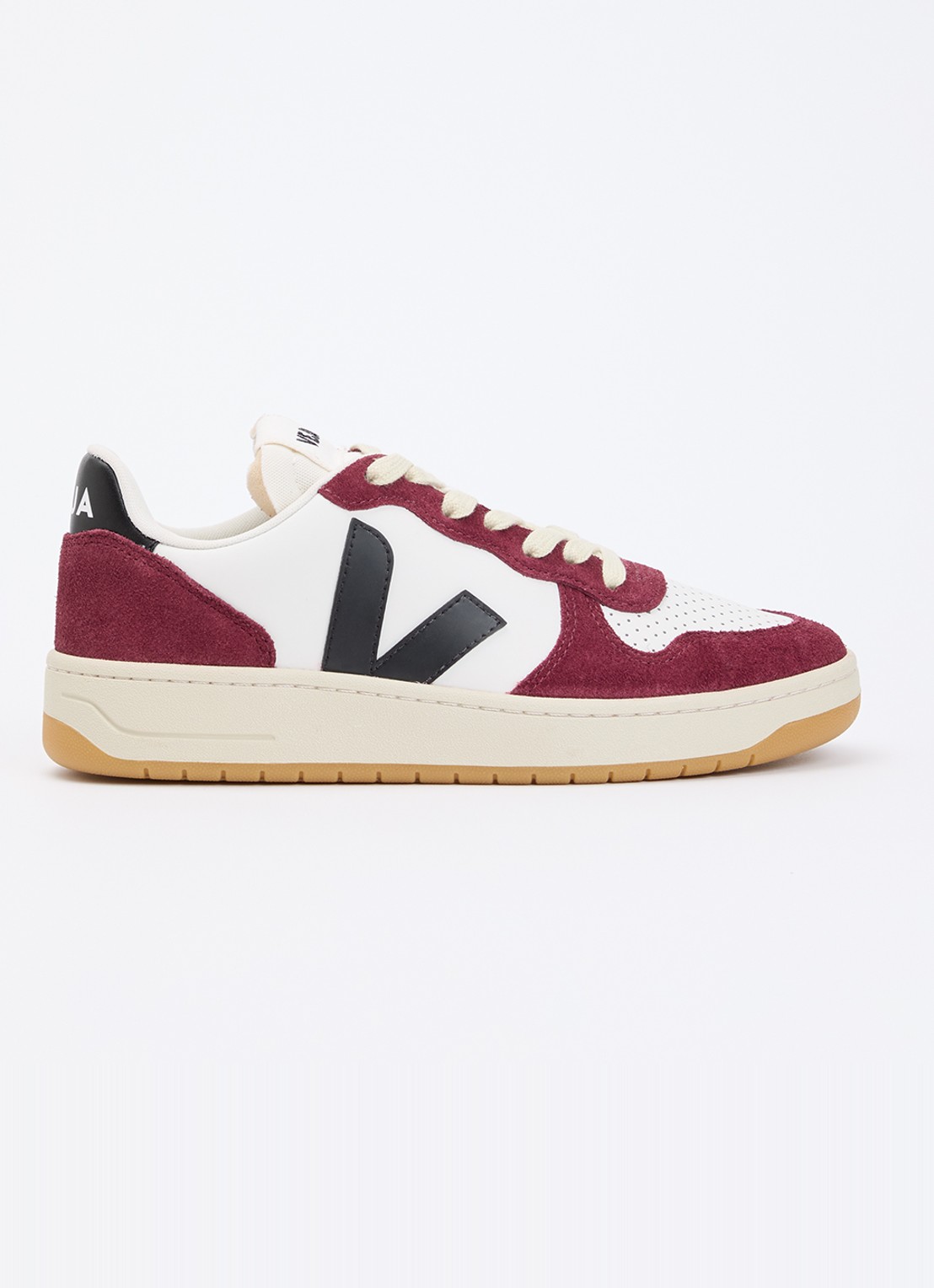 Veja V-10 sneaker van leer met suède details - voorkant 5 bordeauxrood