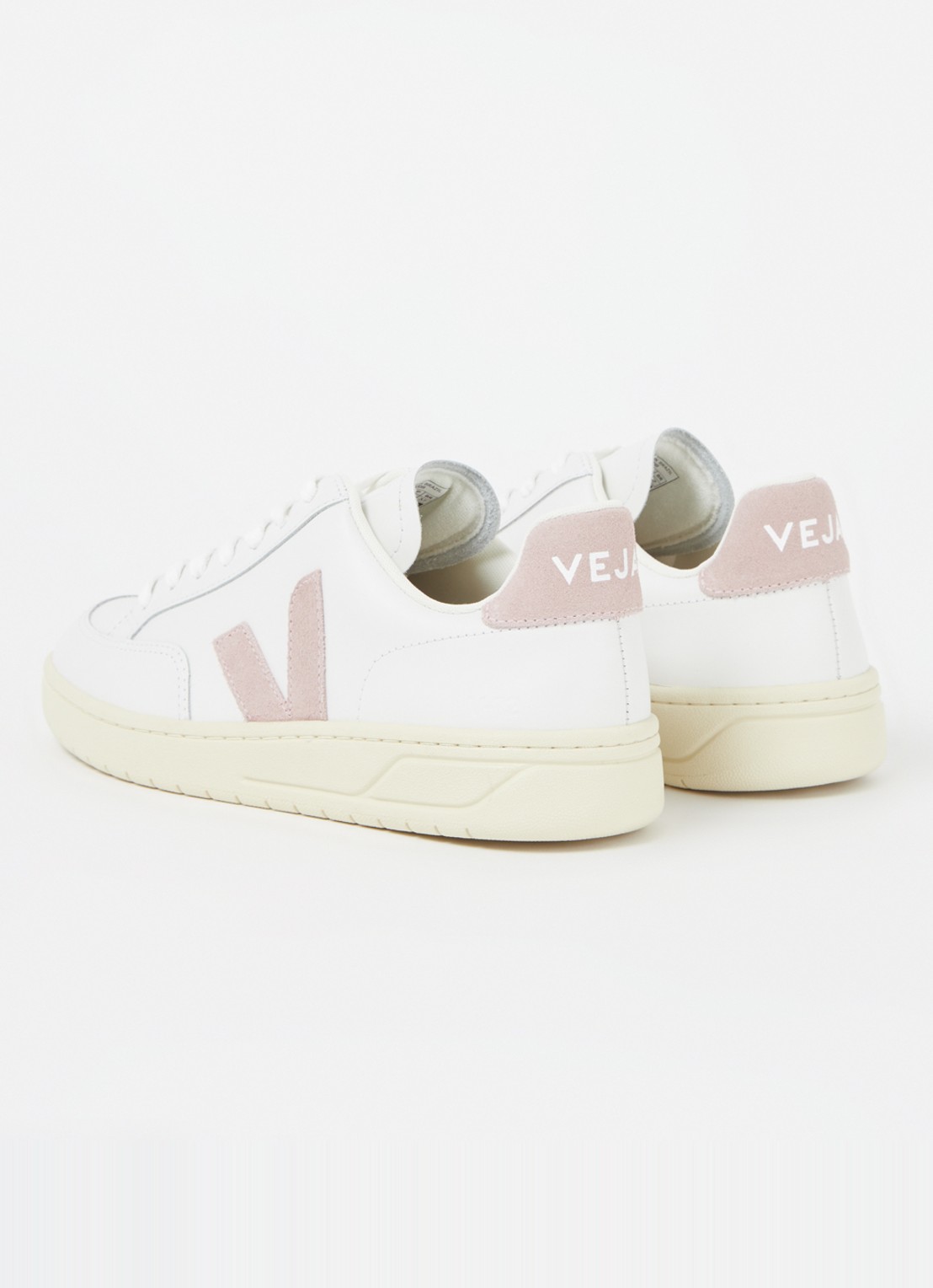 Veja V-12 sneaker van leer met suède details - achterkant 3 roze